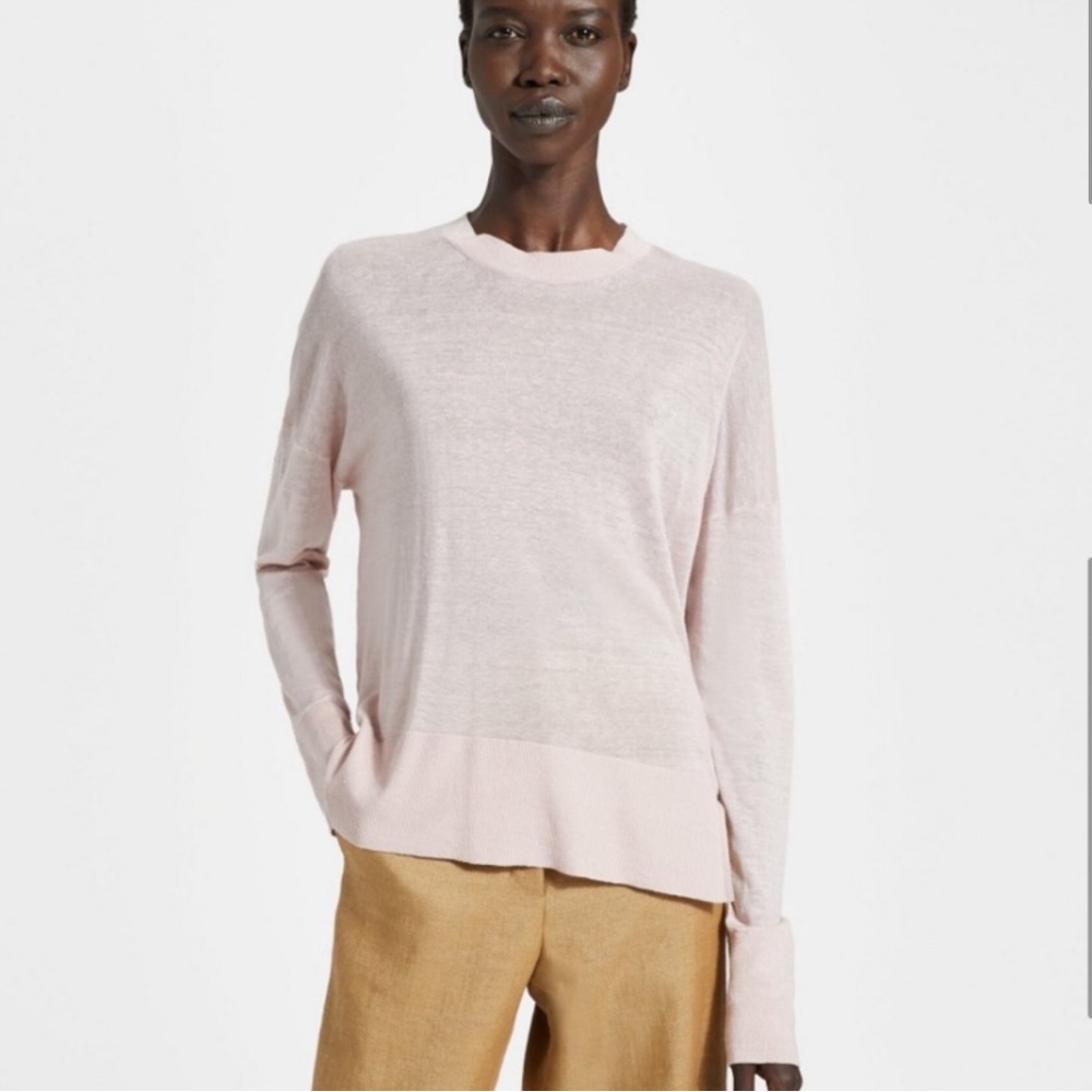 Theory Karenia Light Pink Crewneck Linen Blend Sweater